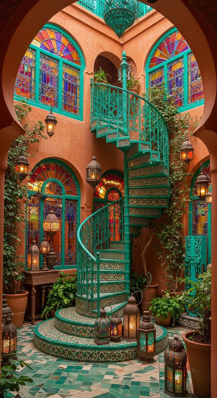 Moroccan riad courtyard with fountain